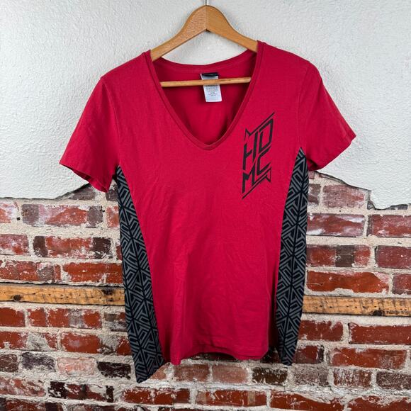 Harley Davidson Shirt Size Medium Red Short Sleeve V Neck Miami Beach FL Biker - Picture 1 of 8